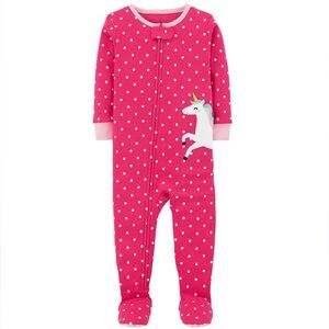 🍊5/$25 Carter's Pink and White Footies with Unicorn Design size 12m